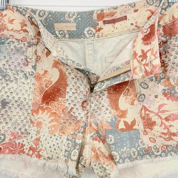 Pilcro Anthropologie The Wanderer Orange Blue Boho Floral Print Fray Cuff Shorts - Picture 11 of 16